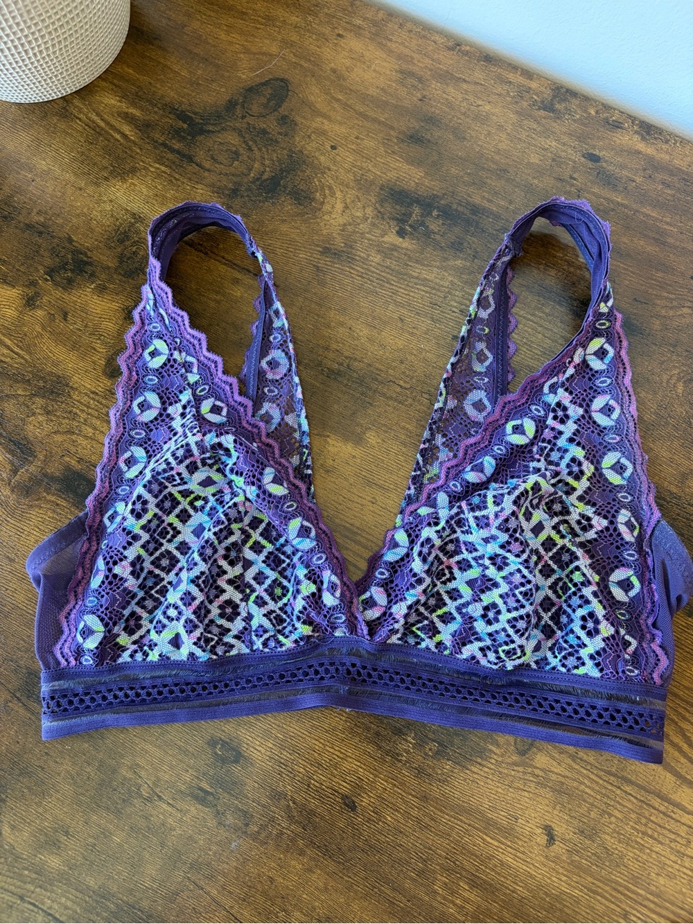 Xhilaration Purple Lace Triangle Bralette with Multicolor Accents